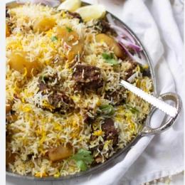 Beef biryani  with yogurt salad