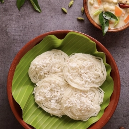 Idiyappam with Vegetable Stew (rice flour string hoppers)