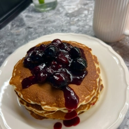 Buttermilk Pancakes with Blueberry Sauce