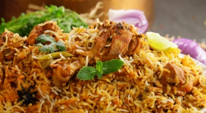 Chicken biryani with yogurt salad
