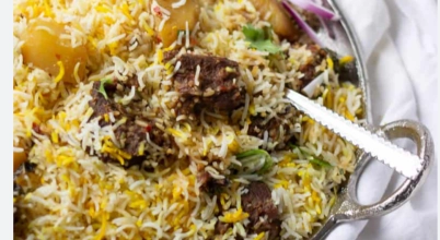 Beef biryani  with yogurt salad