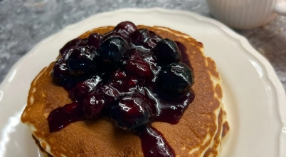 Buttermilk Pancakes with Blueberry Sauce